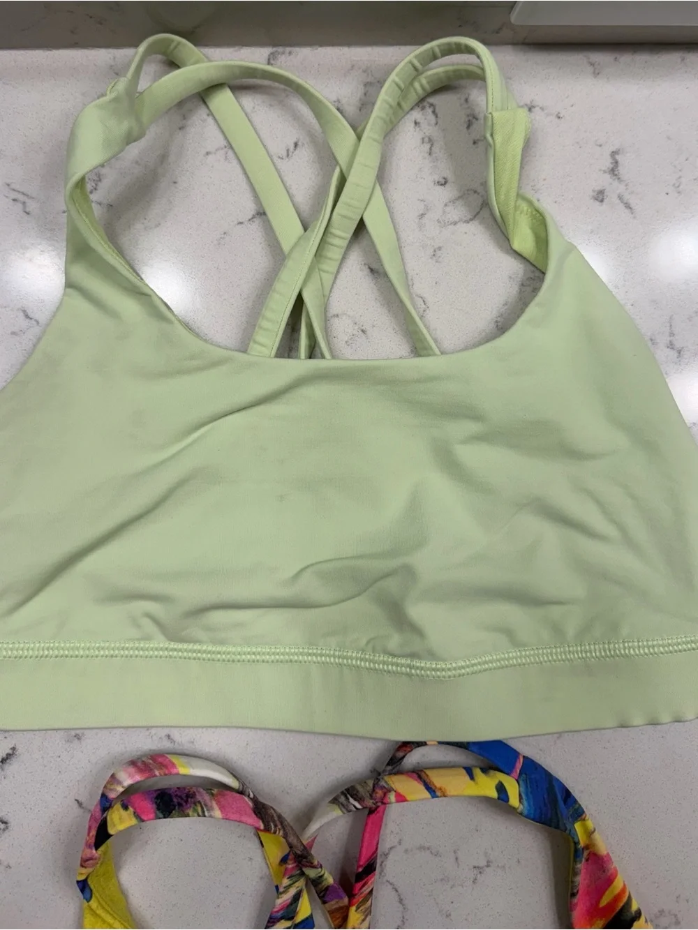 Lululemon Energy Bra Lot Size 4 Lime Green & Abstract Print Set of 2